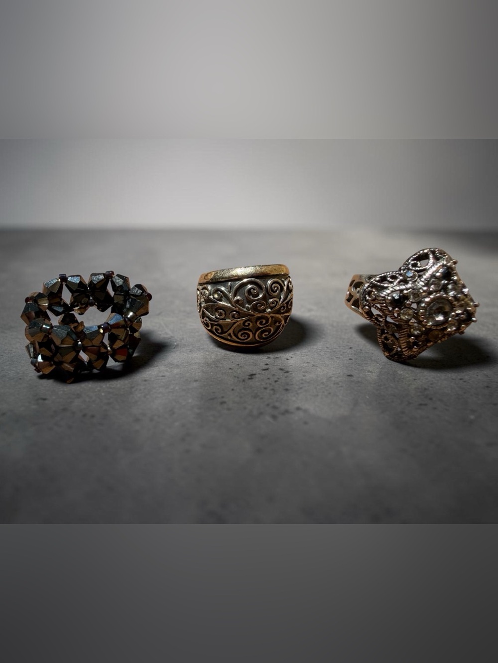 Bundle of Vintage Rings Rhinestone, Gold